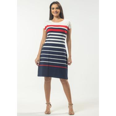Imagem de Vestido Listrado Pau a Pique Manga Japonesa Vermelho e Azul Marinho