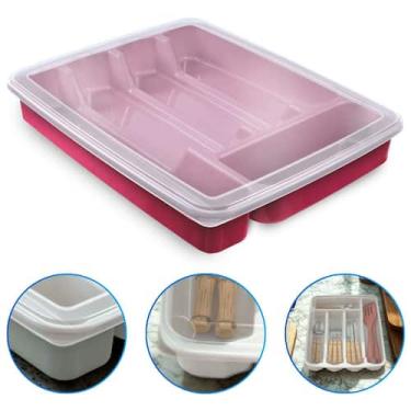 Imagem de Porta Talher Organizador de Gaveta C/ Tampa 5 Divisórias de Plástico -