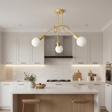 Imagem de Luminária de teto Plafon Laço 3 Lâmpadas Sputnik Assimétrico (Verniz Ouro)