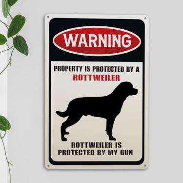 Imagem de Rottweiler Sinal de metal de aviso engraçado para amantes de cães presentes para mulheres homens retrô jardim quintal banheiro banheiro decoração de parede 18 x 26 centímetros