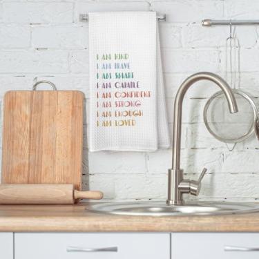 Imagem de Toalhas de mão infantis, toalhas de mão inspiradoras I Am Kind para decoração de banheiro, decoração de banheiro infantil, toalhas de prato de cozinha com citações positivas coloridas, 40 x 61 cm