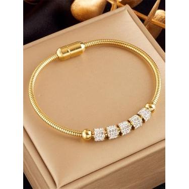 Imagem de Pulseira de elos espaçados de diamante dourado pulseira de corrente de osso de cobra joias modernas acessórios luxuosos o melhor presente para clientes e amigos