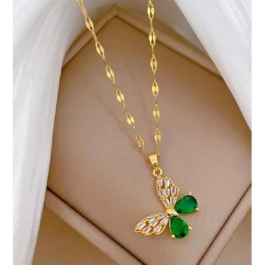 Imagem de 1 colar de aço inoxidável dourado, moderno, fofo, adorável borboleta, decorativo, pingente, clavícula, joias, casual, uso diário, joias requintadas, presente para amigos, amantes, aniversário