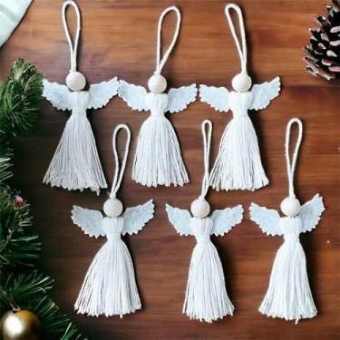 Imagem de Enfeites de anjo boêmio feitos à mão com 6 peças - enfeites de parede e árvore de borla para Natal, Dia dos Namorados e decoração de casa - Tema de anjo