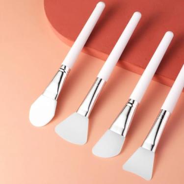Imagem de 4 pincéis de máscara facial de silicone com cabo longo, limpeza facial, salão de beleza, aplicador especial de escova de filme de lama