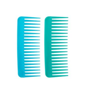Imagem de Pente de dentes largos pente desembaraçador de cabelo grande para cabelos cacheados e secos molhados, acessórios desembaraçadores sem alça (branco, ciano)