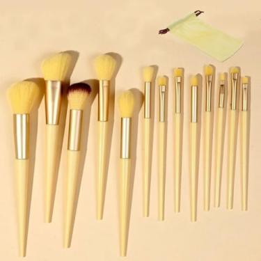 Imagem de Conjunto de pincéis de maquiagem portátil com 13 peças com cerdas macias e bolsa de armazenamento, ferramentas cosméticas profissionais para sombra de olhos e base, amarelo
