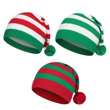 Imagem de HPMAISON 3 chapéus tricotados de Natal, chapéu de Papai Noel, elfo, gnomo, crochê, Natal, Natal, Ano Novo, gorro com pompom, para mulheres, homens, adultos, crianças, presentes quentes de inverno