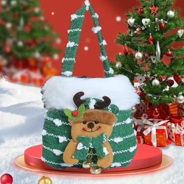 Imagem de Bolsa de presente de Natal tricotada com desenho animado, Papai Noel, boneco de neve, alce, urso, sacolas de doces de Natal, embalagem de feliz Natal, suprimentos (verde)