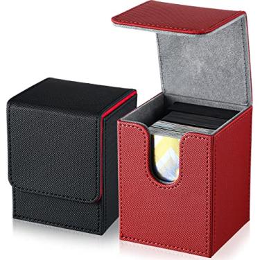 Imagem de Weewooday 2 Boxes Leather Deck Card Boxes Large Size Fit 100 Plus Sleeved Cards Deck Game for Collectible Playing Compatible with Mtg Tcg(Vertical,Black Red, Red)