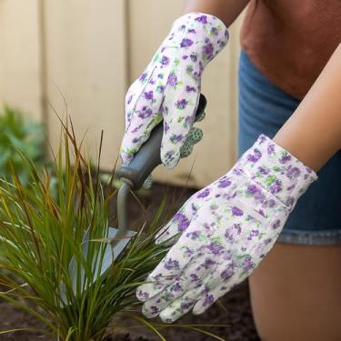 Imagem de Luva de jardinagem, luvas antiderrapantes à prova de espinhos com estampa floral, resistentes a perfurações e respiráveis para jardim ao ar livre (roxa)