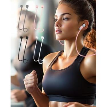 Imagem de 4 peças de tiras magnéticas antiperda para AirPods, cordão de silicone para esportes e fitness, cordão colorido para pescoço, compatível com AirPods 1ª 2ª 3ª geração Pro 3 2 1, preto/branco/cinza/rosa