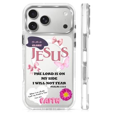 Imagem de OKBUOK Capa para iPhone 17 Pro Max [compatível com Magsafe], capa magnética transparente de silicone à prova de choque com estampa de fita borboleta Jesus Faith