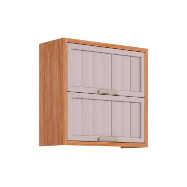 Imagem de Armário De Geladeira P- Cozinha Estela C- 2 Portas Basculantes Ripada 80 Cm Cinamomo-off White - Mgm