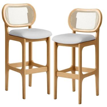 Imagem de Kit 02 Banquetas Altas Para Cozinha Bancada Sala Tela Betta Fixa L02 Linho Cinza - Lyam