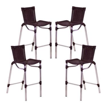 Imagem de 4 Banquetas Alumínio Fortaleza Alta Para Balcão Edícula Cozinha Bar Tabaco