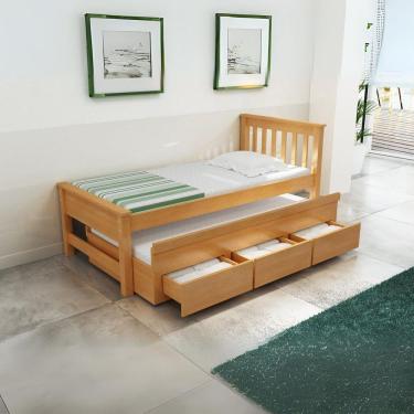 Imagem de Bicama 3 Gavetas Esmeralda Cor Mel + 2 Colchões Ortobom D28