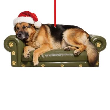 Imagem de Enfeite de pastor alemão sonolento - Enfeite de cachorro arcylic para decoração de árvore de Natal, pastor alemão preto, presentes de Natal para mulheres e homens amantes de cães (2D)