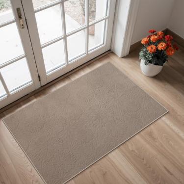 Imagem de GENIMO Tapetes macios laváveis 3x5, tapetes florais modernos 3D para sala de estar, tapete felpudo antiderrapante, antiderrapante, resistente a manchas, marrom claro para quarto, sala de jantar