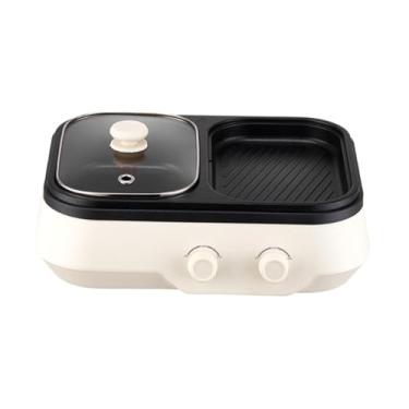 Imagem de KiBcsLic Panela elétrica com grill, frigideira elétrica portátil antiaderente 2 em 1 para shabu-shabu e chapa, ideal para camping, casa, jardim e viagens.
