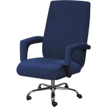 Imagem de Capa De Cadeira De Escritório Spandex Stretch Stretchable Home Computer Capa De Cadeira De Encosto Alto Com 2 Capas De Apoio De Braço, Capa De Cadeira De Mesa Removível, Sapphire Blue, M