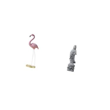 Imagem de Fenteer Escultura de Flamingo em Resina com Suporte de Metal E Ornamento de Pedra Guan Yin, Arte Moderna, Decoração Budista Feng Shui para Casa, Jardim, Ambie