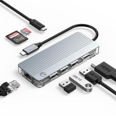 Imagem de Estação de ancoragem USB C 9 em 1 com HDMI 4K, Ethernet 2,5 G, carregamento PD de 100 W, cartão SD/TF, VGA e 3 portas de dados USB 3.0, adequada para MacBook Pro/Air/Dell/Lenovo, etc