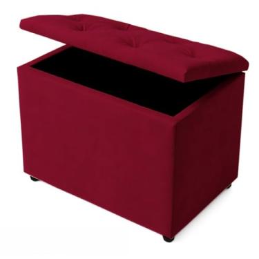 Imagem de Baú Retangular Banquinho Puff Decorativo organizador Guarda Brinquedos Assento(VERMELHO SUEDE)