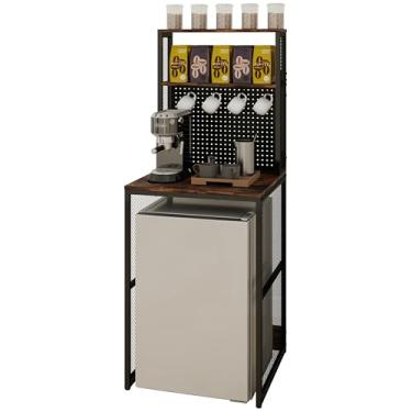 Imagem de KirKical Mini suporte de geladeira com armazenamento, mesa de café, cozinha, prateleira de micro-ondas, prateleira de padeiro, armário de dormitório com espaço para mini geladeira, madeira vintage