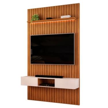 Imagem de Painel Para Tv Até 55 Polegadas 1,43m Ripado Autêntico Com Led e Nicho Montreal Madeirado/Off White