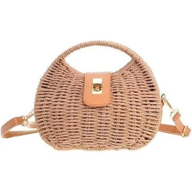 Imagem de Bolsa de Palha Feminina Boho Chic – Estilo Verão com Forro Interno e Alça Confortável – Perfeita para Praia, Passeios e Looks Casuais (Caqui)