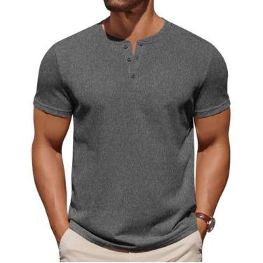 Imagem de Camiseta COOFANDY Henley com botão de algodão e manga curta para homen