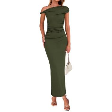 Imagem de Vestido de festa BTFBM One Shoulder Twist Strap, franzido, verde milit