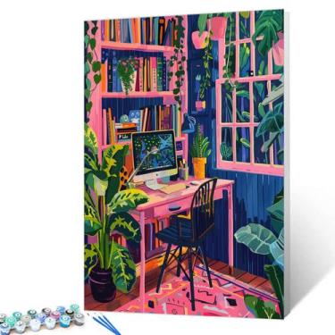 Imagem de Kit Paint by Numbers Aihonmin Bookshelf Plant para adultos