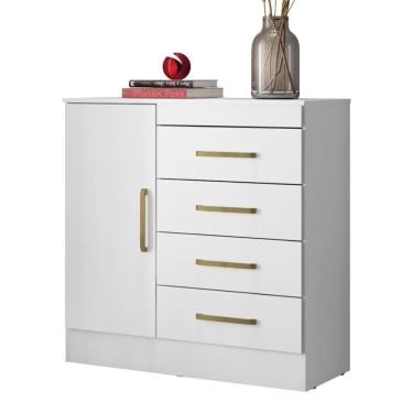Imagem de Cômoda 4 Gavetas 1 Porta Com Rodizios Montevidéu Branco rosa branco