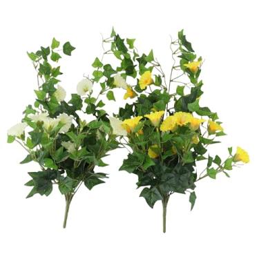 Imagem de TOPINCN Guirlanda de Glória da manhã Artificial, Flor Falsa Drapeada Realista Com Pétalas Translúcidas, Plantas Suspensas para Festa de Casamento, Decoração de Varanda e Pátio (Branco + Amarelo)