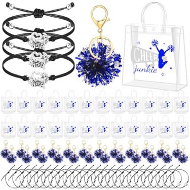 Imagem de Landical Conjunto de 72 peças de presentes de líder de torcida, 24 sacos de torcida, 24 chaveiros pompons, 24 pulseiras de líder de torcida, sacolas transparentes de PVC, acessórios a granel para