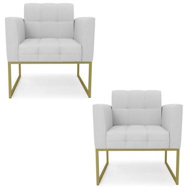 Imagem de Poltrona Base Industrial Dourado Kit 2 Ana Linho Cinza - Ibiza