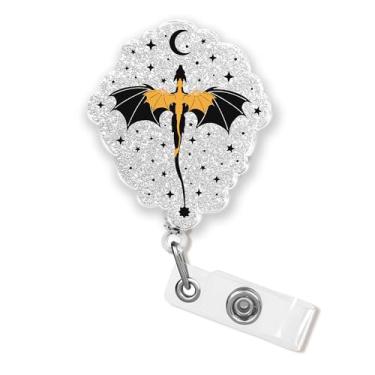 Imagem de Carretel de crachá Dragon Fourth Wing 4 cm ACOTAR Bookish Book Lover Reader Fantasy Nurse CNA Nursing Pharmacy Medical Assistant Id Badge Holder retrátil com clipe jacaré acrílico presentes de Natal