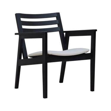 Imagem de Poltrona Cairo Madeira Maciça Encosto Ripado Assento Anatômico - Preto Estofado Corano Bege