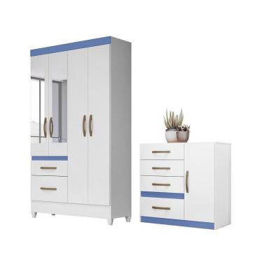 Imagem de Jogo Gaveteiro E Roupeiro Taiti Com Espelho Branco Rosa Azul Lilás