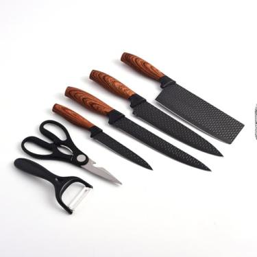 Imagem de Conjunto de Facas Premium, 6 Peças, Aço Inox, All Black, Inclui Faca Chef 31cm, Cutelo 28.5cm, Faca Escultura 32cm, Faca Aparar 22.5cm, Tesoura 20cm, Descascador 14.5cm