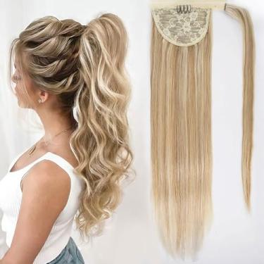 Imagem de Tinashe Extensão de rabo de cavalo cabelo humano 100% Remy envolver cabelo humano em torno de rabo de cavalo, extensão de cabelo longo e reto em peça de cabelo de rabo de cavalo com pasta mágica para mulheres destaque #16/613 (#16/613, 50 cm)