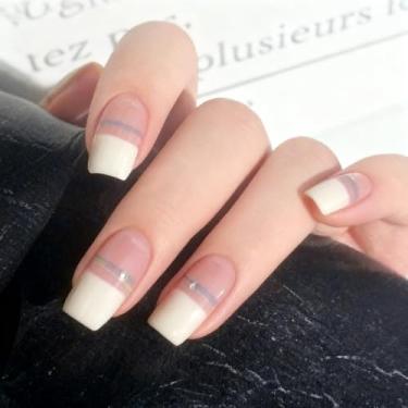 Imagem de 1 adesivo de unhas de gel semicurado para mulheres – Kit de adesivos de unhas francesas crescentes para salão de beleza para acessórios de bricolage