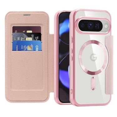 Imagem de ZYQEEE Capa carteira para Google Pixel 10/10 Pro, capa flip de couro com capa para câmera e suporte para cartão, capa protetora magnética para celular, grau militar 360° à prova de choque - rosa