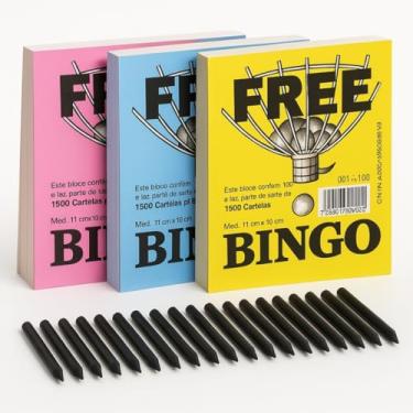 Imagem de Kit Bingo Completo com 3 Blocos + 12 Mini Lápis – 300 Folhas Resistentes – Ideal para Festas, Escolas, Igrejas e Eventos em Família (Colorido + Lápis)