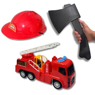 Imagem de Kit Bombeiro Brinquedo Infantil Machado caminhão capacete conjunto