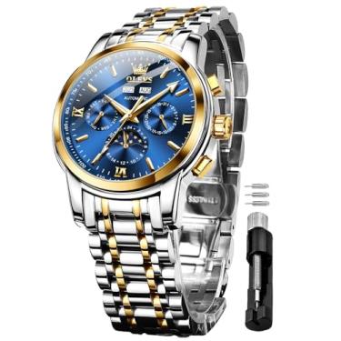 Imagem de OLEVS Relógios masculinos automáticos esqueleto turbilhão mecânico automático relógio de pulso de luxo fase da lua dia data à prova d'água relógio luminoso presentes, 6633: pulseira prateada dourada e