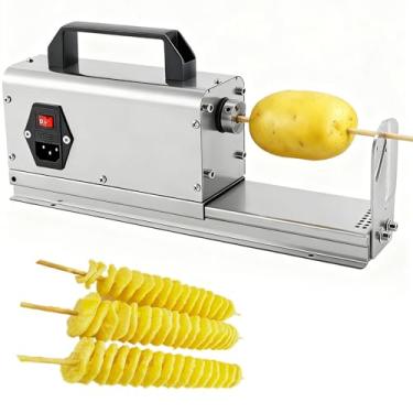 Imagem de Máquina elétrica para cortar batatas em espiral, com dois conjuntos de lâminas: 2 mm e 2,5 mm de espessura. Cada conjunto de lâminas possui três funções. Ideal para uso doméstico e comercial.