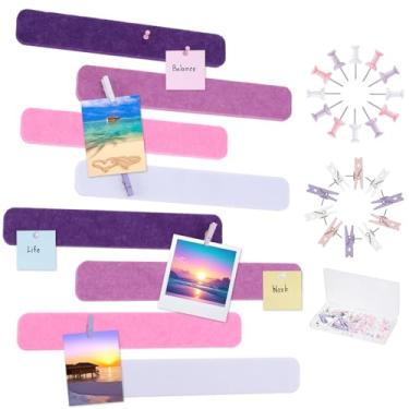 Imagem de Mooliwe 8 tiras de feltro para barras, quadro de avisos, 50 pinos de pressão e 10 pinos de madeira, quadros de cortiça autoadesivos para escritórios, fotos, notas de cola, horários (rosa)